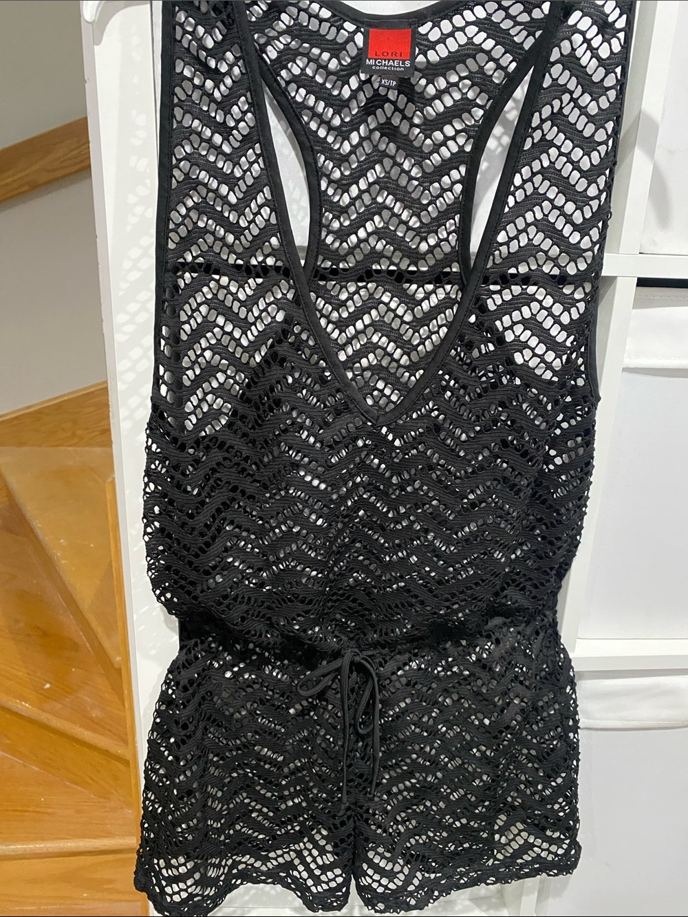 Beach Cover-Up Romper Black Crochet Women Size Xsmall also fits Small - Picture 4 of 5
